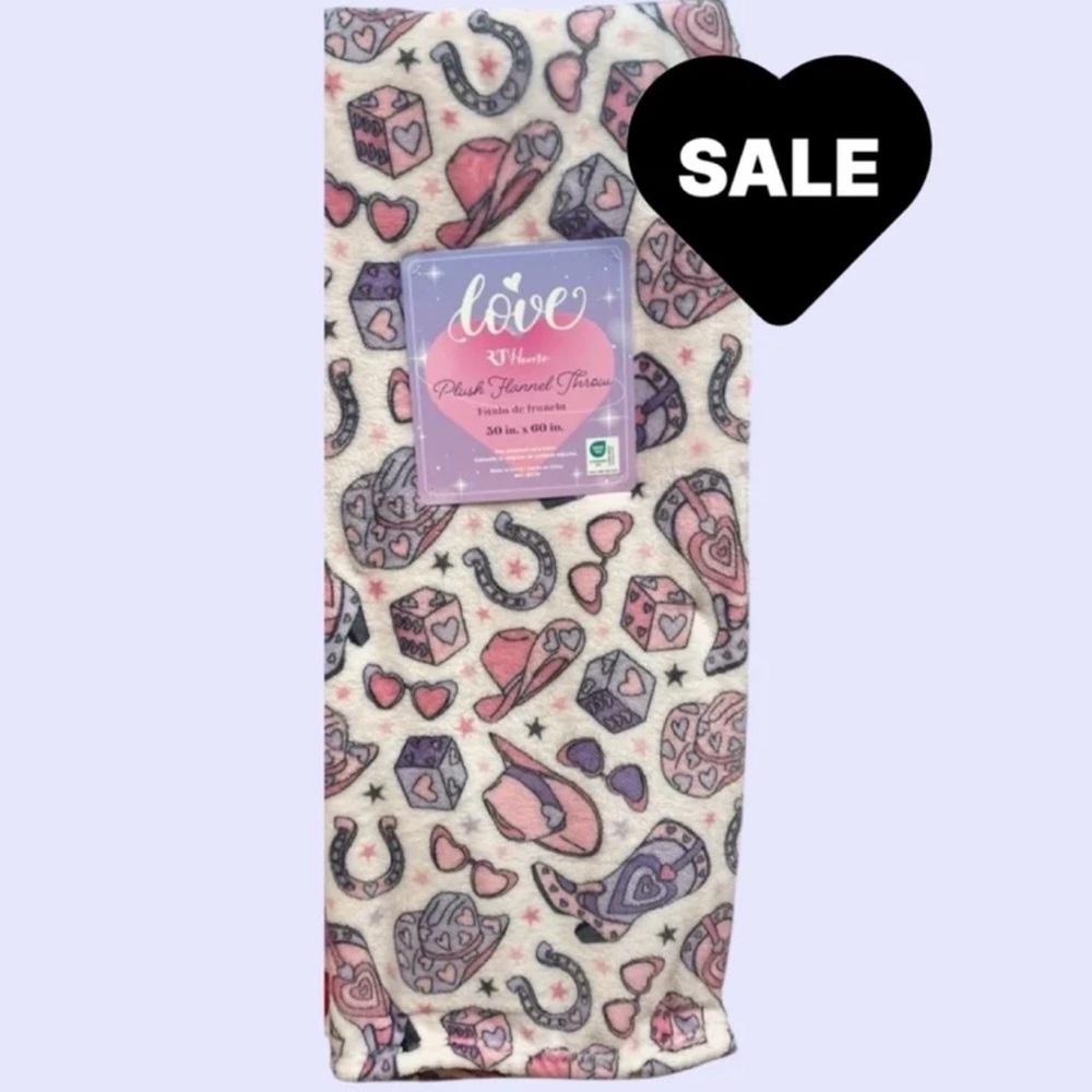 Western Cowgirl Purple-Lavender Pink Plush Flannel Throw 50 x 60 NEW NWT